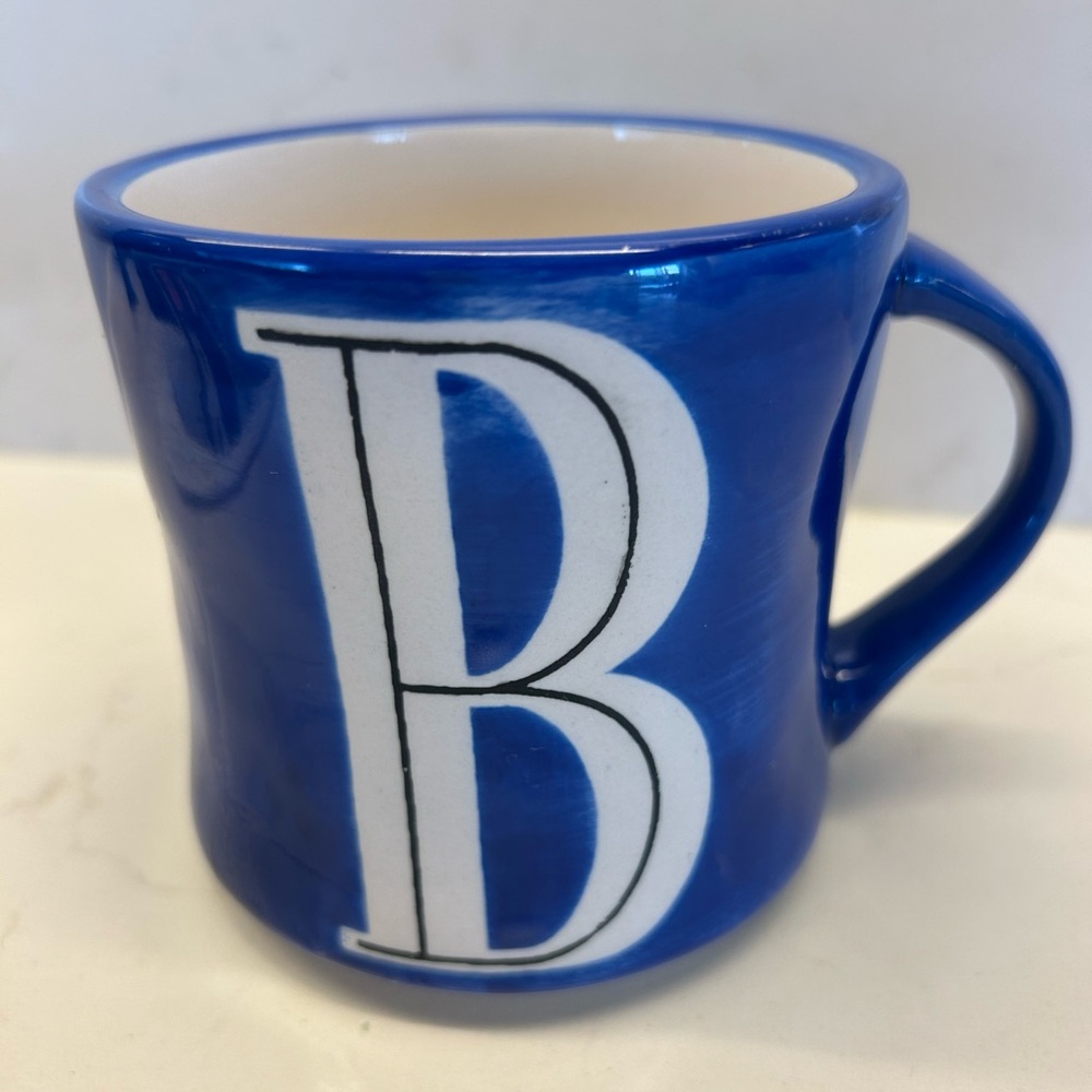 Anthropologie Hand painted Blue and White Ceramic Mug